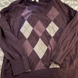Sonoma Purple Argyle V-Neck Cardigan
